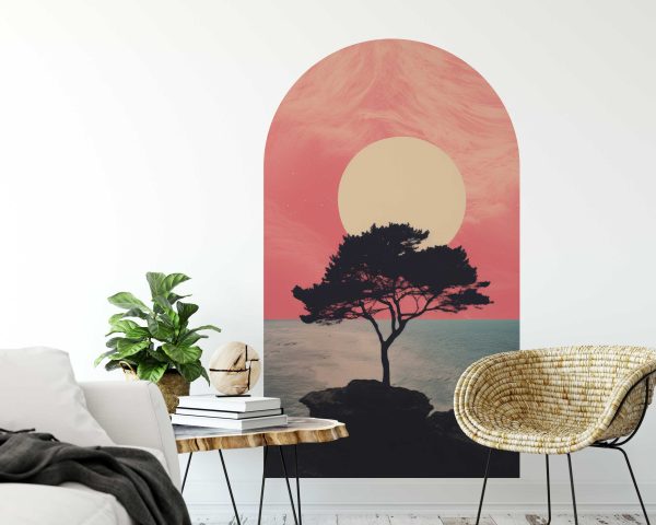 Evening Sky Sunset Arch Wall Sticker - Nature Theme Room Decor - Premium Fabric Wall Decal - Scenic Home Art