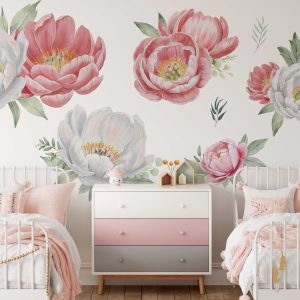 Peony Flower Wall Decals - Watercolor Floral Wall Decal for Home and Living Room Decor - Floral Wall Decor Gift for Nature Lovers