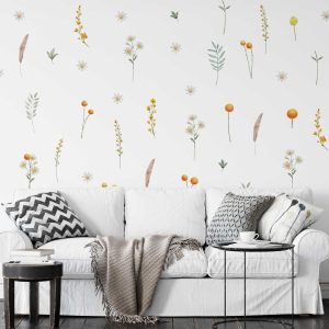 Watercolor Flower Wall Art - Floral Wall Decal for Living Room & Bedroom Decor - Wall Decoration  Housewarming Gift