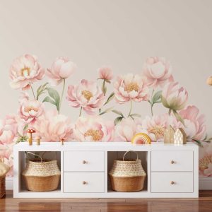 Watercolor Peony Flower Wall Decal - Floral Wall Art & Coral Headboard Decor - Botanical Wall Stickers for Bedroom, Living Room  Wall Decor