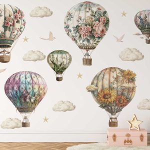 Hot Air Balloon Nursery Wall Sticker - Vintage Transport Wall Decal for Baby Room Decor - Nursery Wall Art for Kids Room Decoration