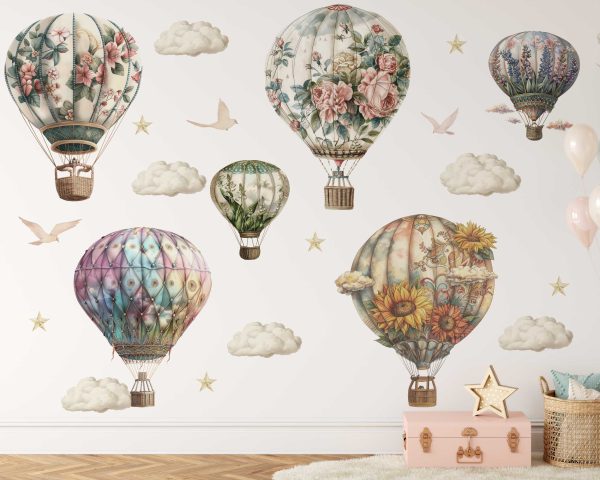 Hot Air Balloon Nursery Wall Sticker - Vintage Transport Wall Decal for Baby Room Decor - Nursery Wall Art for Kids Room Decoration