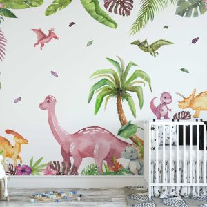 Dinosaur Nursery Wall Sticker - Cute Baby Room Wall Decals & Kids Room Decor - Dinosaur Theme Nursery Wall Art