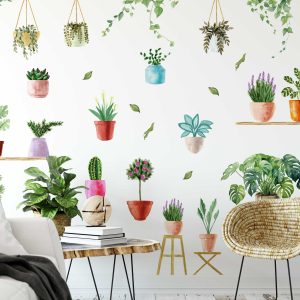 Botanical Wall Art for Living Room Decor - Watercolour Flower Wall Stickers - Plant Wall Art for Home Decor & Office Wall Decoration