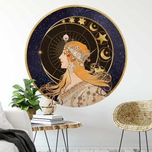 Alphonse Mucha Zodiac Circle Wall Sticker - Art Nouveau Wall Decor - Vintage Astrology Fabric Decal - Bohemian Wall Art