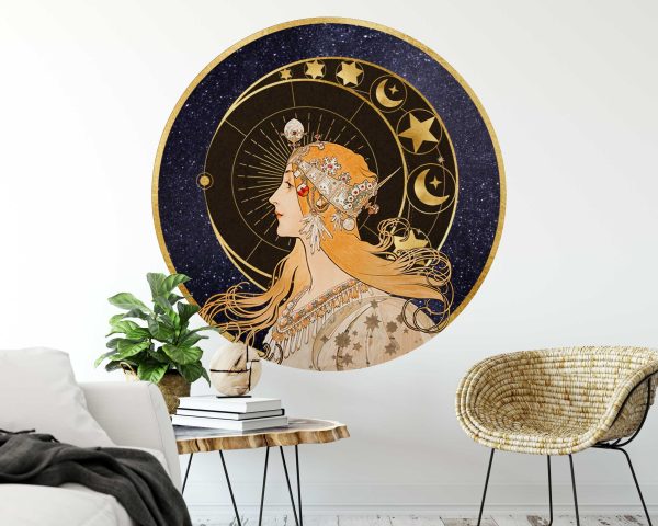 Alphonse Mucha Zodiac Circle Wall Sticker - Art Nouveau Wall Decor - Vintage Astrology Fabric Decal - Bohemian Wall Art