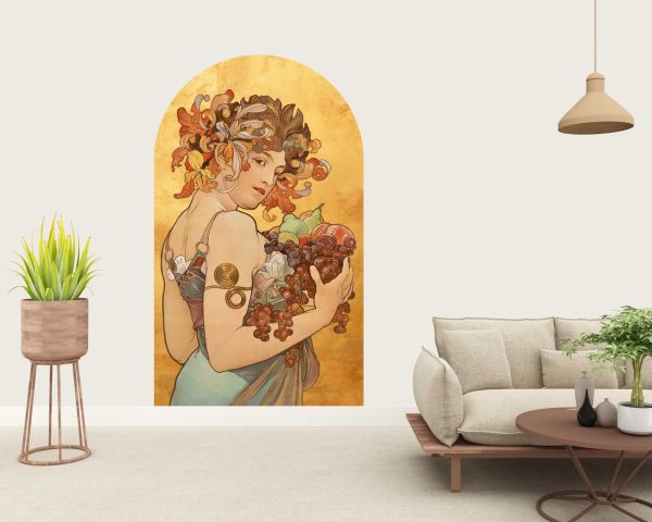 Alphonse Mucha Art Nouveau Arch Wall Sticker - Vintage Portrait Wall Decor - Premium Fabric Decal - Bohemian Home Art