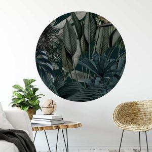 Round Tropical Wall Decal - Large Green Circle Tropical Leaf Wall Sticker, Botanical Wall Art for Bedroom, Living Room, or Office