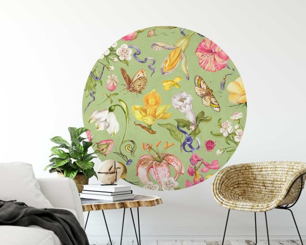 Vintage Circle Wall Sticker - Botanical Flower Wall Art & Headboard Decor - Fabric Wall Sticker for Living Room and Bedroom Decor