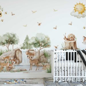 Deer Nursery Wall Sticker - Woodland Animal Wall Decal for Baby Room & Kids Room - Cute Kids Room Wall Art, Playroom Decor
