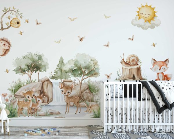 Deer Nursery Wall Sticker - Woodland Animal Wall Decal for Baby Room & Kids Room - Cute Kids Room Wall Art, Playroom Decor