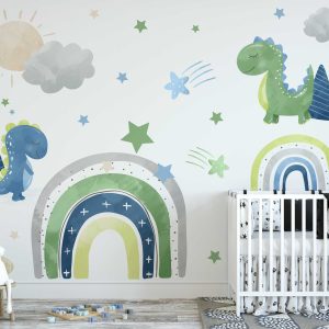Dinosaur Rainbow Nursery Wall Sticker - Baby Room Wall Decals & Nursery Wall Art for Kids Room Decor Birthday Gift for kids
