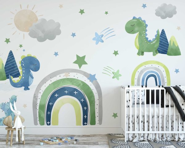 Dinosaur Rainbow Nursery Wall Sticker - Baby Room Wall Decals & Nursery Wall Art for Kids Room Decor Birthday Gift for kids