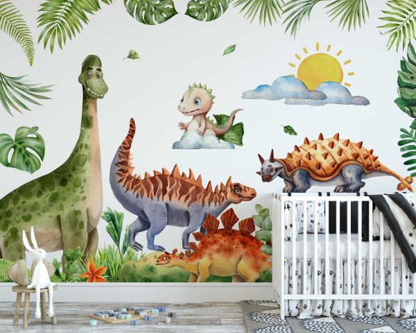 Dinosaur Nursery Wall Sticker - Jungle Dinosaur Playroom Wall Art - Baby Room Decoration & Kids Wall Decals
