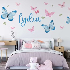 Butterfly Wall Sticker with Personalised Name - Custom Text Name Sticker & Baby Name Gift - Girls Bedroom Decor Kids Birthday Gift Idea