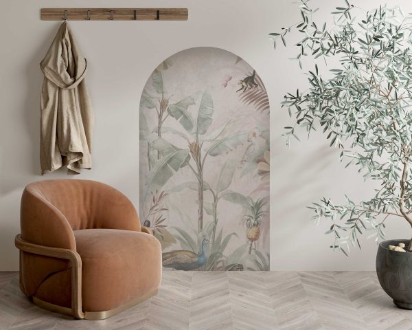 Tropical Wall Decal Peacock Jungle - Arch Botanical Wall Sticker for Nursery or Living Room Nature Decor