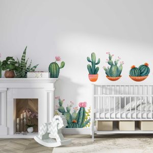 Cactus Plant Wall Sticker - Plant Wall Art for Bathroom Wall Decor - Botanical Decal for Home & Living Room Decoration