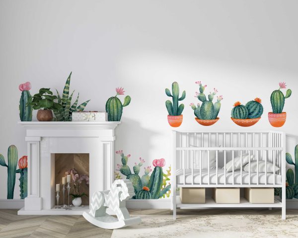 Cactus Plant Wall Sticker - Plant Wall Art for Bathroom Wall Decor - Botanical Decal for Home & Living Room Decoration