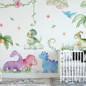 Cute Dinosaur Nursery Wall Sticker - Baby Room Wall Decals & Kids Room Decor - Jungle Wall Decal Playroom Nursery Wall Art