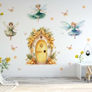 Fairy Garden Nursery Wall Sticker - Butterfly & Floral Wall Decal for Baby Room Decor Birthday Gift Kids Room Decoration
