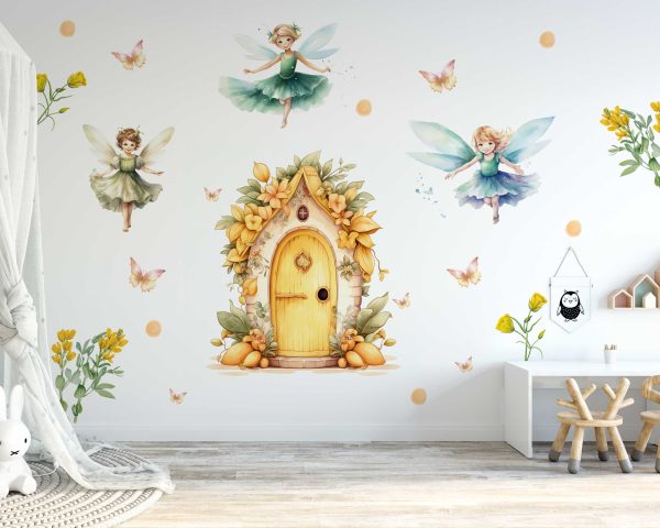 Fairy Garden Nursery Wall Sticker - Butterfly & Floral Wall Decal for Baby Room Decor Birthday Gift Kids Room Decoration