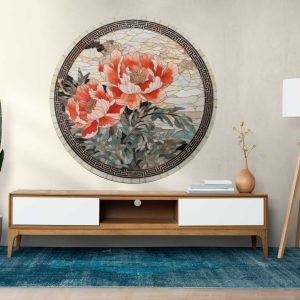 Botanical Circle Wall Sticker - Floral Wall Art for Home and Living Room Decor & Nature-Inspired Watercolor Botanical Wall Art