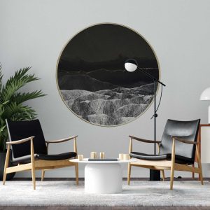 Modern Abstract Circle Wall Decal - Minimalist Art, Black and White Mountain Design, Living Room, Home Office Wall Decal, Elegant Wall Art