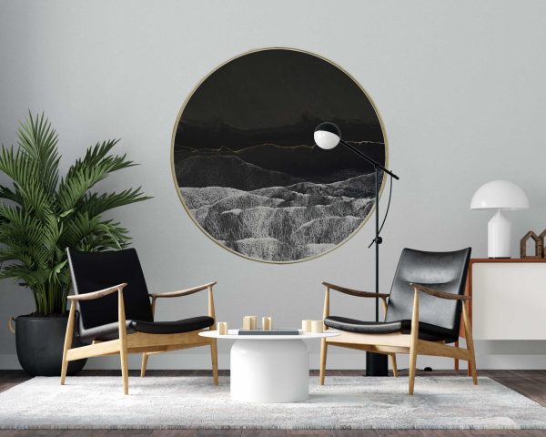 Modern Abstract Circle Wall Decal - Minimalist Art, Black and White Mountain Design, Living Room, Home Office Wall Decal, Elegant Wall Art