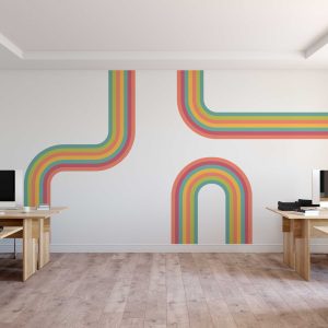 Retro Rainbow Stripes Wall Sticker Decal - Vibrant Office Decor & Rainbow Wall Art for Gallery Walls - Colorful Touch for Home and Living