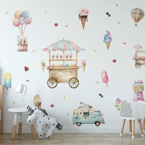 Ice Cream Wall Sticker for Kids Room - Pastel Hot Air Balloon Nursery Wall Art - Nursery Wall Decals for Girl Room Decor