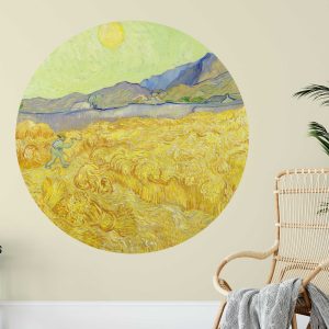 Vintage Oil Painting Wall Decal - Countryside Painting Wall Art - Van Gogh Circle Wall Sticker - Textured Headboard sticker for Bedroom Decor