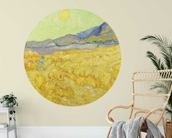 Vintage Oil Painting Wall Decal - Countryside Painting Wall Art - Van Gogh Circle Wall Sticker - Textured Headboard sticker for Bedroom Decor