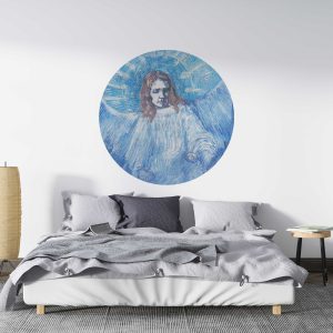 Van Gogh Angel Circle Wall Sticker - Blue Vintage Oil Painting Portrait Wall Decal - Gallery Wall Art for Office Decor & Home and Living