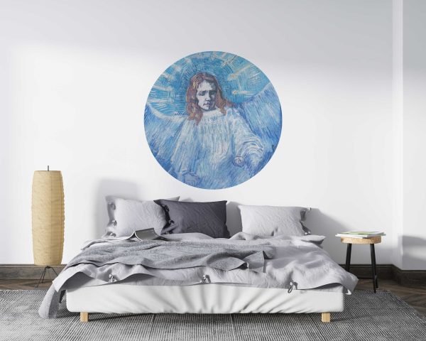 Van Gogh Angel Circle Wall Sticker - Blue Vintage Oil Painting Portrait Wall Decal - Gallery Wall Art for Office Decor & Home and Living