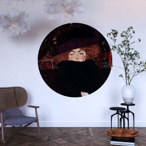 Gustav Klimt Dame mit Hut und Federboa Wall Sticker - Elegant Circle Headboard Decal for Modern Home or Office Decor