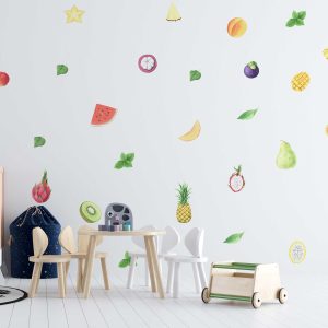Tropical Fruits Wall Art Sticker - Nursery Wall Decals for Kids Room & Playroom - Colorful Nursery Wall Art for Nursery Decor