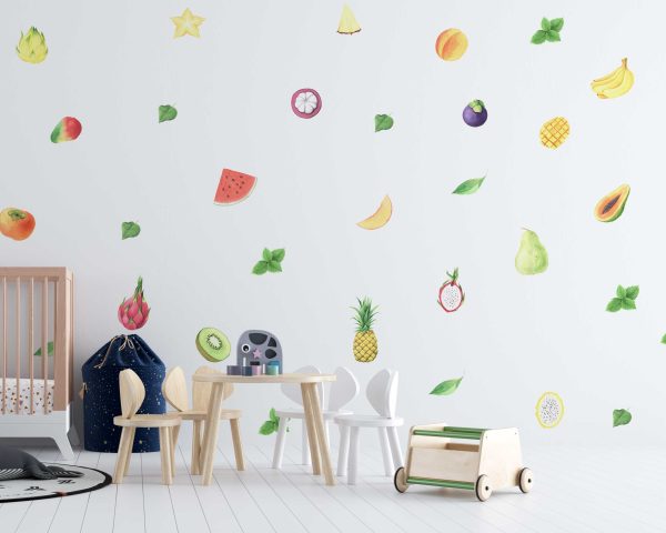 Tropical Fruits Wall Art Sticker - Nursery Wall Decals for Kids Room & Playroom - Colorful Nursery Wall Art for Nursery Decor