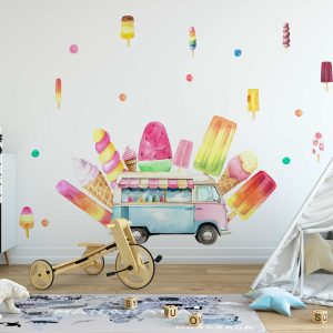 Ice Cream Sticker for Nursery Decor - Cute Kids Room Wall Art - Pastel Ice Cream Sticker for Girl Nursery Decor & Playroom Decoration