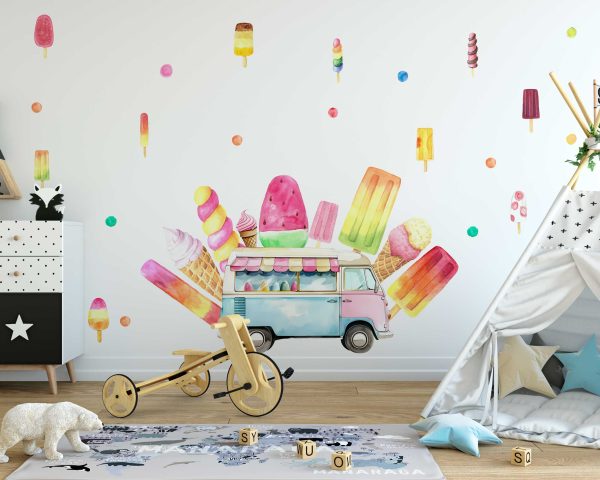 Ice Cream Sticker for Nursery Decor - Cute Kids Room Wall Art - Pastel Ice Cream Sticker for Girl Nursery Decor & Playroom Decoration