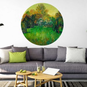 Countryside Painting Wall Sticker - Van Gogh Circle Wall Sticker Oil Painting Style - Vintage Wall Art for Gallery Wall, Office Decor