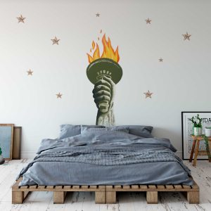 Vintage American Wall Art for Living Room - Statue of Liberty Torch Wall Decal - Peel and Stick Fabric Wall Sticker for Home & Office Decor