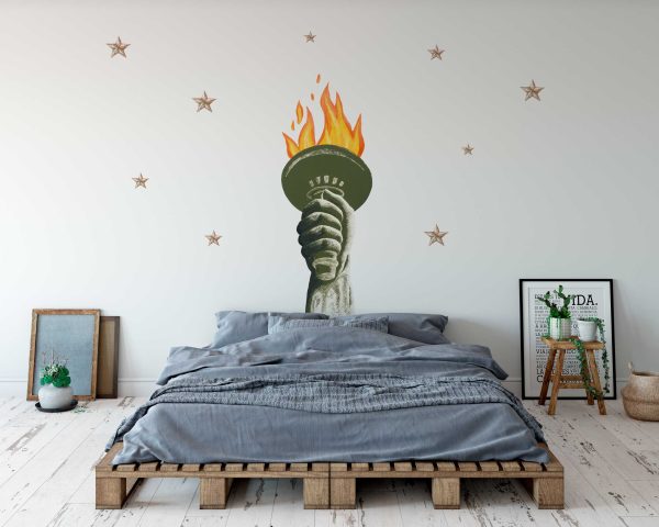 Vintage American Wall Art for Living Room - Statue of Liberty Torch Wall Decal - Peel and Stick Fabric Wall Sticker for Home & Office Decor