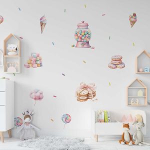Ice Cream Wall Sticker - Watercolor Nursery Wall Art Decor & Pastel Girls Bedroom Decor - Kids Room Wall Art and Playroom Nursery Art