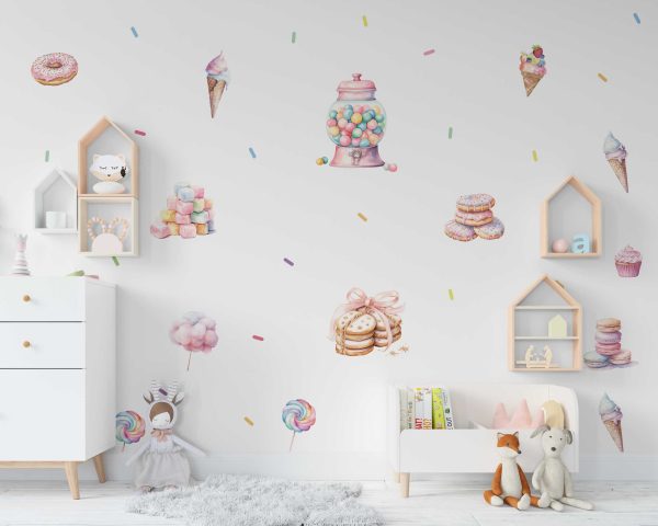 Ice Cream Wall Sticker - Watercolor Nursery Wall Art Decor & Pastel Girls Bedroom Decor - Kids Room Wall Art and Playroom Nursery Art