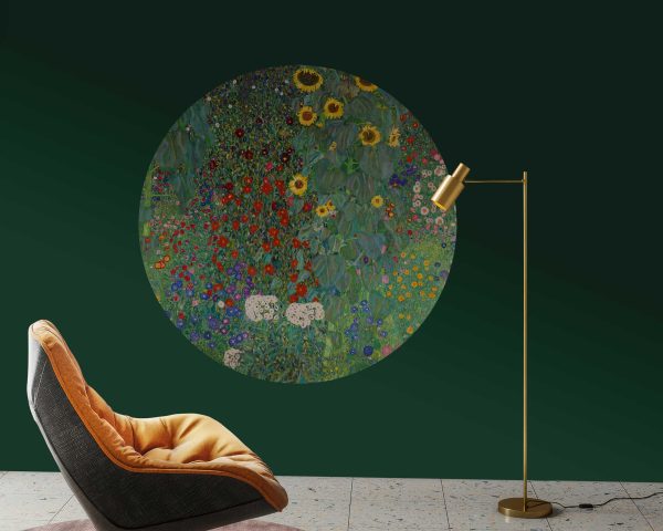 Gustav Klimt Flower Garden Headboard Wall Sticker – Removable Circle Sticker, Modern Floral Mural for Home Decor, Multiple Sizes Available
