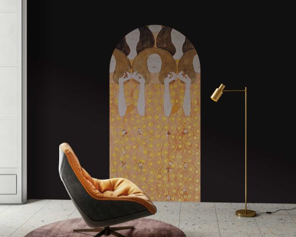 Gustav Klimt Beethoven Frieze Arch Wall Sticker - Elegant Golden Fine Art Decal Removable Mural for Home or Office Decor