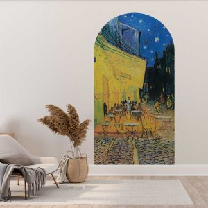 Van Gogh Vintage Arch Wall Decal - Cafe Terrace at Night Retro Oil Painting Mural - Headboard Decor for Bedroom & Living Room