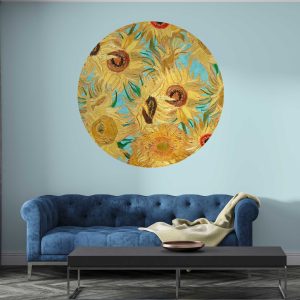 Van Gogh Sunflowers Wall Decal - Vintage Oil Painting Mural - Circle Wall Sticker Living Room - Retro Headboard sticker for Bedroom Decor