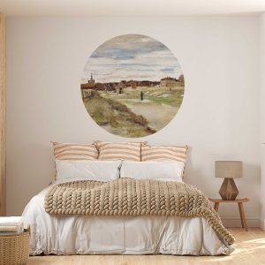 Van Gogh Circle Wall Sticker - Vintage Village Wall Decal & Headboard Wall Sticker for Bedroom, Living Room, Office Decor
