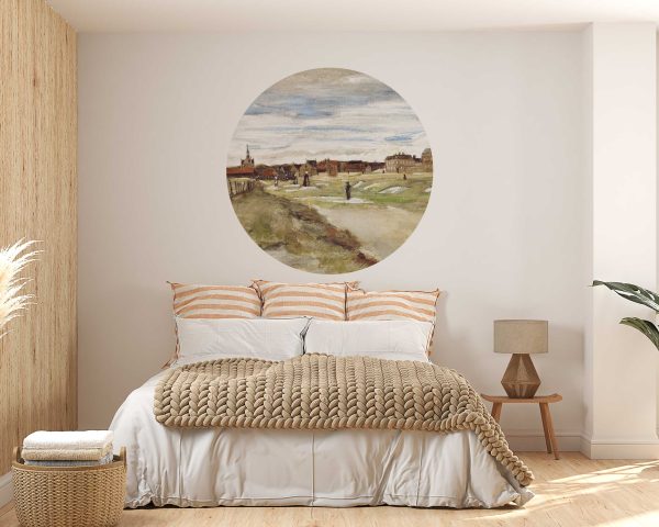 Van Gogh Circle Wall Sticker - Vintage Village Wall Decal & Headboard Wall Sticker for Bedroom, Living Room, Office Decor